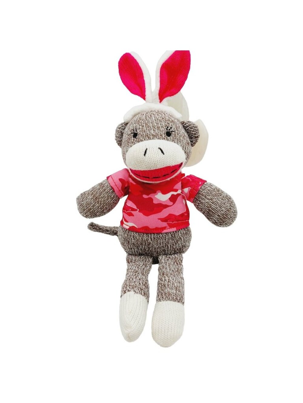 Sock Monkey Stuffed Animal Rabbit Ears Pink Camo top 9" Dan Dee Plush 2015